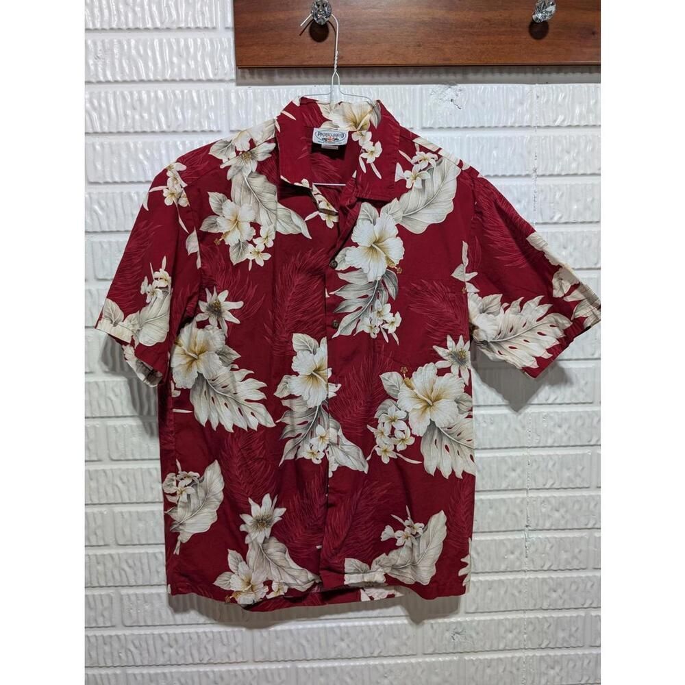 Pacific Legend Men's Sz L Hawaiian Shirt - Red Hibiscus Floral Print